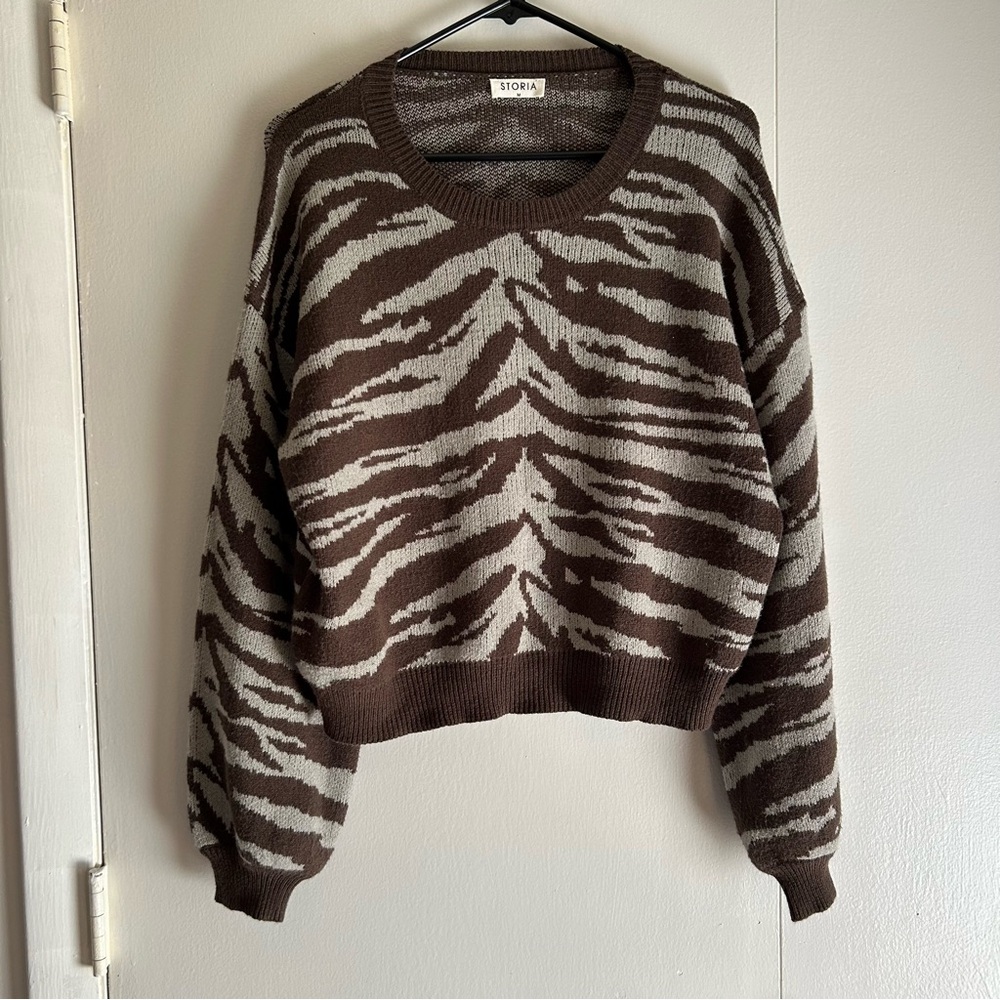 Storia Dark Green Animal Print Sweater Women’s Size Medium Fall Autumn